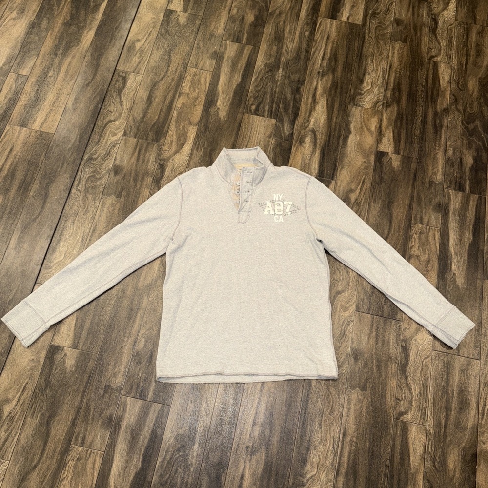 Aeropostale Men's 1/4 Button Y2K Style 100% Cotton Grey High Neck Pullover SZ LG